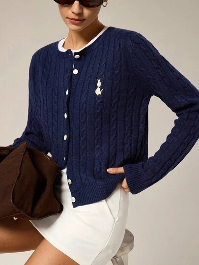 Hanevo 女士撞色针织开衫