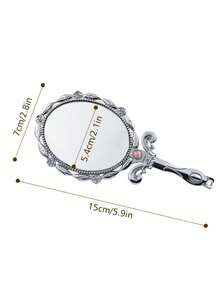 Cirelle 1PC Metal Long-Handled Mirror, Handheld Makeup Mirror, Retro Home Decoration, Women's Fashion Accessory - Multicolor - View 7