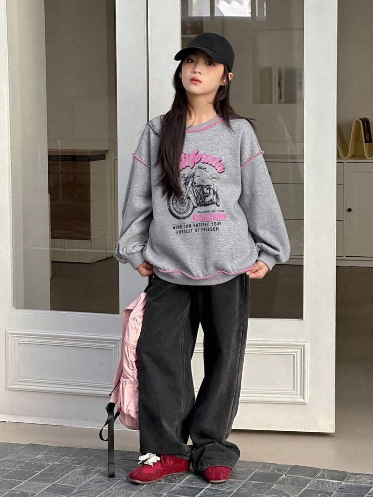 Tween Girls Crew Neck Printed Fleece Sweatshirt, Fall,Winter