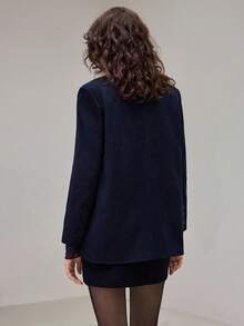 Ontre 2025 Neue Winterjacke für Damen, moderner urbaner Stil, einfarbig, navy blau, bequemes Material, locker geschnitten, KnopfverscLässig Lässig Pendler, mit Kapuze, Alltagskleidung, Herbst/Winter, einfarbig, Halloween, Weihnachtsoutfit, Bürokleidung für Damen, bequemes Material, Damen Oberbekleidung, modische und vielseitige Damenjacke, einfarbige Damen Blazer Jacke mit Kragen und Langarm für den Herbst