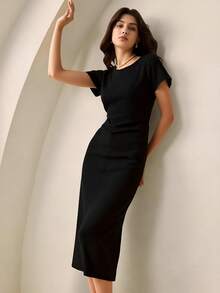 BizChic 2025秋冬新款优雅通勤、约会、度假露肩长裙，现代优雅都市浪漫西部朋克Y2K乡村音乐节复古风格韩国机场旅行街头婚礼嘉宾生日万圣节商务休闲办公室约会派对郊游机场返校秋冬女装 - 黑色 - 查看 2