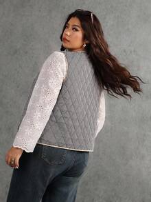 Elaquor Plus Size Casual Plaid Sleeveless Jacket, Autumn/Winter Quilted Vests Sleeveless Vests Fall/Winter - Black - View 2