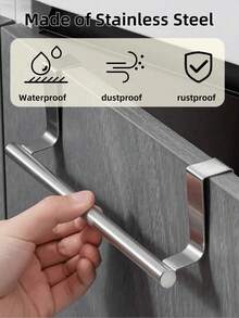 1pc,Household Towel Rack Non-Punched Wall Hanging Behind The Door Storage Rack Non-Nailed Single Pole Towel Rack Rag Hanging Rod,Kitchen Organization And Storage - Silver - View 7