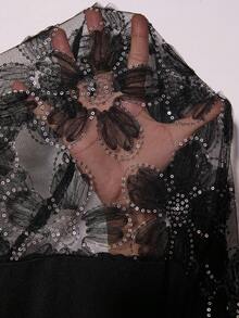 Cravure Váy thu thanh lịch dành cho nữ với vải lưới chắp vá - màu đen - Xem 8