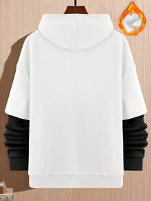 Claim Dot 宽松男士撞色抽绳二合一黑白连帽衫，秋季款 - 黑與白 - 查看 2