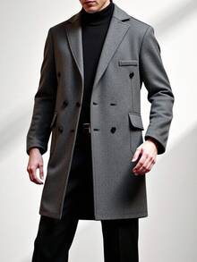 SHEIN 1 件青少年男孩绅士风格单件深灰色百搭时尚长夹克，绅士高端西装长外套，优雅学院风个性化服装，日常休闲外套，优雅简约风格秋冬长外套，适合婚礼、婚礼嘉宾、花童、戒指男孩