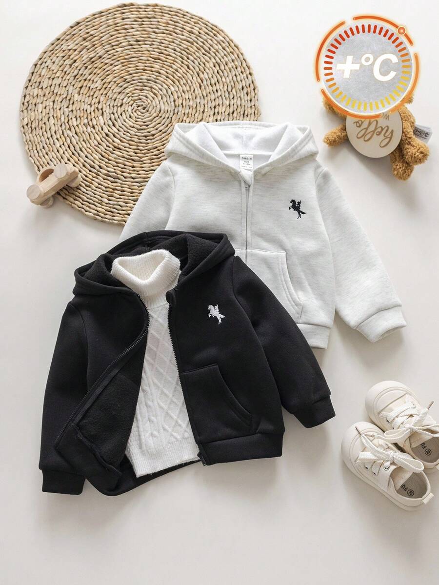 SHEIN 两件套女婴可爱休闲针织连帽夹克，秋冬百搭简约 - 彩色 - 查看 1
