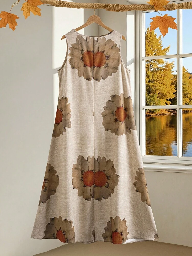 Plus Size Women Country Casual Sleeveless Long Printed Dress,Casual Everyday Wear, Boho Dresses For Women ,Long Summer Dresses For Women, Boho Outfits Women, St Patrick Day Outfit,Summer Outfits For Women,Vacation Outfits Woman,Dresses For Women Summer,Boho Women Clothing,,Flower/Spring