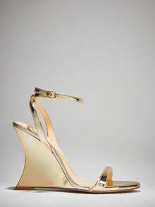 SHUZIA Sandálias femininas de salto alto com tira no tornozelo mais vendidas - Ouro - Ver 2