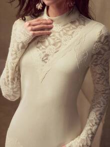 MOTF PREMIUM 女士撞色蕾丝针织修身优雅长裙 - 淡黃色 - 查看 2