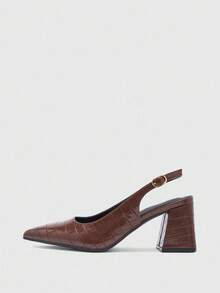 CUCCOO BIZCHIC 女士时尚黑色露跟尖头粗中跟高跟鞋，经典简约设计，适合通勤、约会、派对、度假、婚礼 - 咖啡棕 - 查看 9