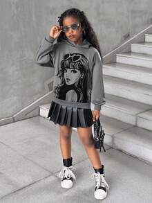 SHEIN Tween Girls Back To School Bestseller Leaf Print Sweatshirt, New Loose Comfortable Casual Fashion Versatile Streetwear Autumn Winter Clothes ForGirln - White - View 5