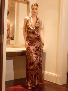Poéselle 天鹅绒露背花卉印花连衣裙 - 彩色 - 查看 8