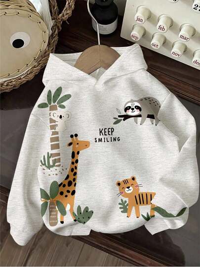 Cartoon Animals, Zoo, Baby Boy Casual Loose Comfortable Soft Knit Sweatshirt, Suitable For Autumn/Winter Fall