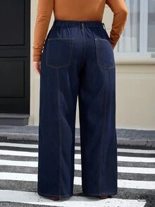 EMERY ROSE Jeans de mezclilla lavada de unicolor elegante para mujer de talla grande