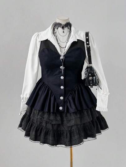 Sunspun 时尚拼色荷叶边腰部西装外套