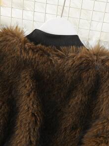 Solid Mock Neck Dress& Fuzzy Vest Coat - Black - View 8