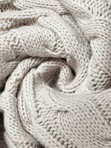 EMERY ROSE 女士秋冬麻花图案圆领长袖抽绳腰部口袋修身优雅针织连衣裙 - 杏色 - 查看 8