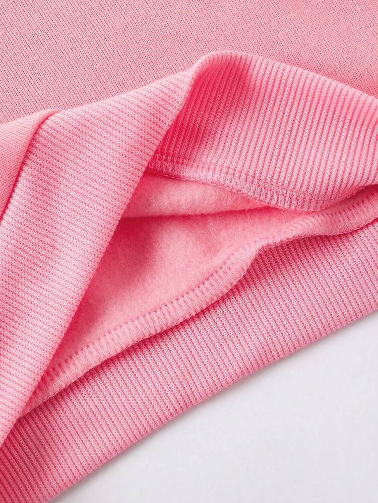 GraphicGems 2 件套女婴时尚独角兽和字母印花休闲保暖连帽衫和裤子套装，秋冬 - 粉色 - 查看 9