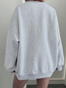 DAZY 女式宽松国旗印花落肩长袖休闲羊毛衫 - 灰色 - 查看 3