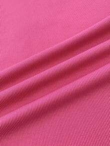 少女玫瑰红和粉色休闲个性撞色领罗纹针织纽扣修身连衣裙，夏季连衣裙，蝴蝶刺绣粉色连衣裙学院风连衣裙 T 恤连衣裙 Polo 衫连衣裙粉色 Polo 衫连衣裙