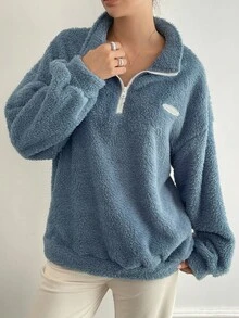 Livesso 女士宽松羊毛高领运动衫 - 藍色 - 查看 4