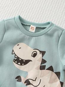 Cozy Pixies Baby Boys Dinosaur Pattern Cartoon Style Knitted Soft Crew Neck Long Sleeve Thermal Lined Outerwear Casual Pullover Sweatshirt Baby Boy Tops Dinosaur Baby Clothes Graphic Baby Clothes Baby Boy Full Sleeve Tshirts Baby Cartoon Clothes Fall Winter - Multicolor - View 4