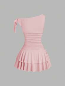 Sweetra Váy không tay thanh lịch dành cho nữ với họa tiết hoa kim loại, màu hồng - Màu Hồng baby - Xem 2