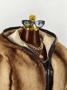 Amplova Chaqueta elástica con cremallera y parches de piel sintética sexy para mujer en otoño/invierno - Multicolor - Ver 9