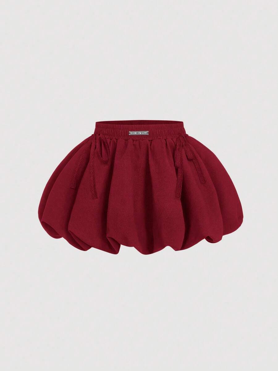 SHEIN MOD 红色蝴蝶结低腰花蕾裙 - 紅色 - 查看 1