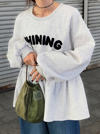 FRIFUL Women's Contrast Color Letter Print Crew Neck Long Sleeve Sweatshirt Fall/Winter