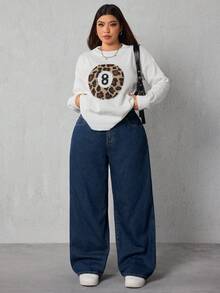 SHEIN ICON Jeans de talle alto y pierna recta de talla grande - Neblina azul - Ver 5