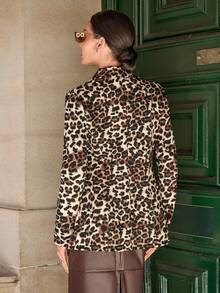 Lavishia Áo blazer nữ tay dài ôm dáng, chất liệu dệt kim co giãn, thoải mái, họa tiết da báo, thích hợp cho đi làm hàng ngày vào đầu thu và đi mua sắm vào mùa thu. - Nhiều màu - Xem 2