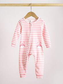 Conjunto de pijama de una pieza con estampado de conejo lindo de manga larga para bebés niñas - Rosa Pálido - Ver 4