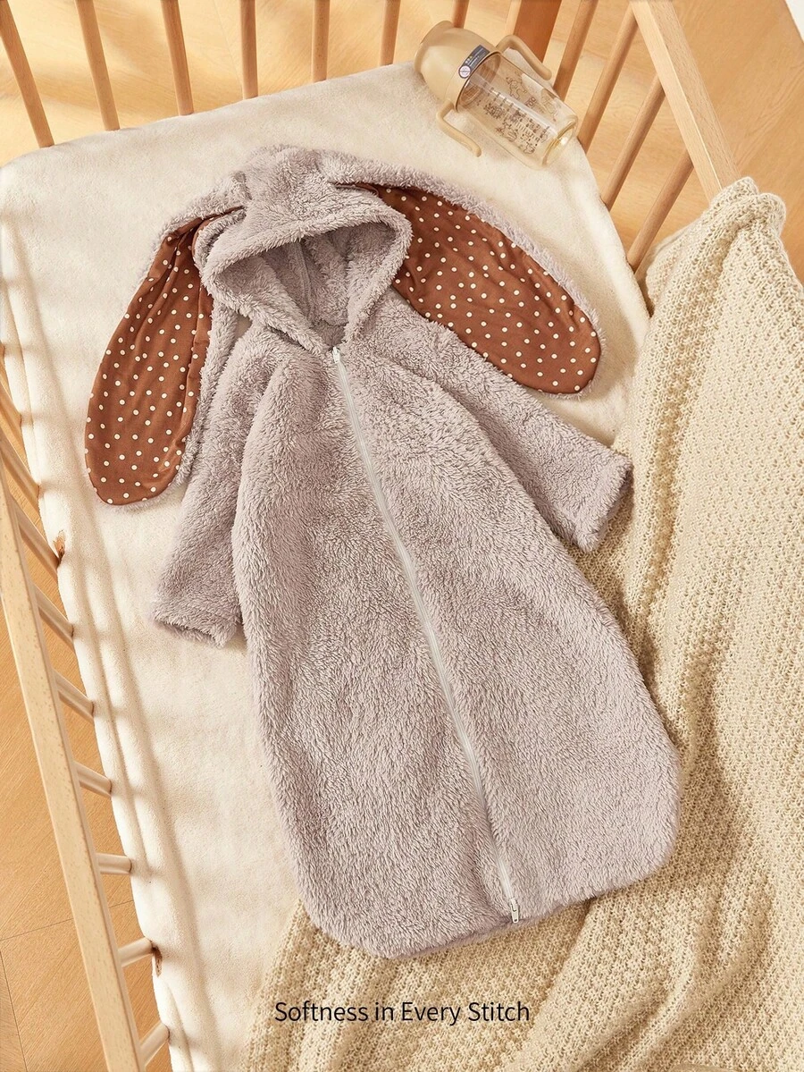 Cozy Pixies 1 pieza Saco de dormir de bebé suave y acogedor con diseño de orejas de conejo - Gris Claro - Ver 1