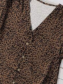 EMERY ROSE Casual Simple Brown Leopard Print Pattern Women Shirt, Minimalist Style Suitable For Summer Leopard Print Blouse Suitable For Going Out Chic Blouses For Women - Multicolor - View 4