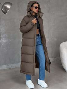 EURMUSE 女士保暖超大二合一防水连帽长款冬季外套