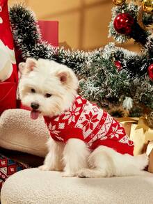 PETSIN Suéter cálido para mascotas de color rojo y blanco navideño, adecuado para uso al aire libre de mascotas en otoño e invierno