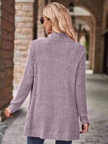 EMERY ROSE Women's Casual Ribbed Brushed Open Front Side Pocket Shorts Jacket, Lightweight - Dusty Purple - View 2