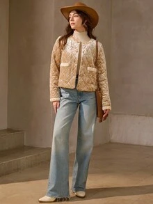 Wildy 女士休闲街头风格天鹅绒夹棉大衣，圣诞节和新年派对装，闪亮天鹅绒夹克，女士秋冬装