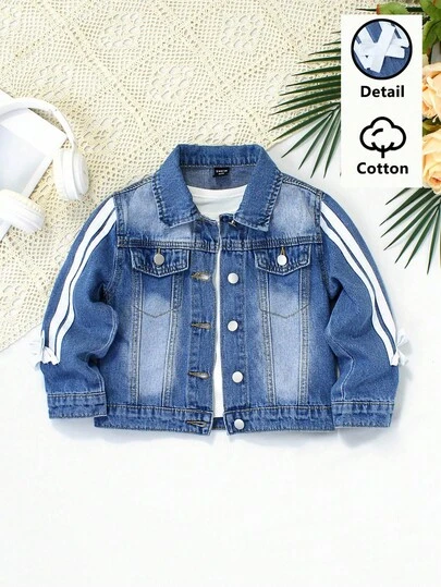 2-5 岁幼儿女童街头时尚休闲牛仔夹克，带编织丝带装饰，舒适百搭，2025 年春夏必备单品，适合日常穿着