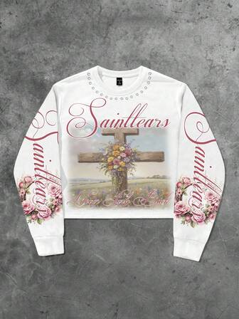 Street Life Sweat-shirt-shirt col rond à manches longues avec imprimé floral et lettres gothiques pour homme, pour l'automne