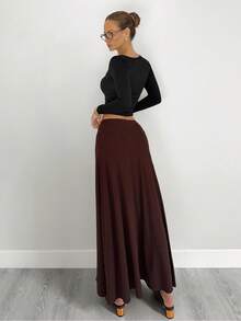 Siren Gaze 女式纯色金属腰部设计侧开衩下摆时尚半身裙 - 咖啡棕 - 查看 5