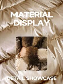 Anewsta Áo khoác lông thú sang trọng cổ ghép lông ôm vừa vặn túi khóa kéo kim loại cho nữ ngắn dày - Rượu sâm banh - Xem 4