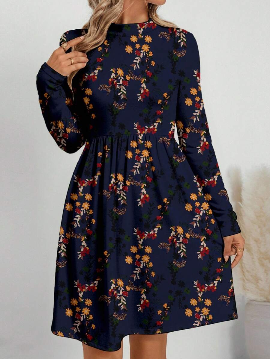 EMERY ROSE Women's Casual Commuter Floral Print Dress Blue - Blue - View 1