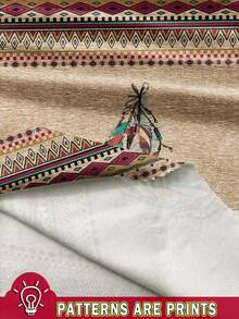 EMERY ROSE Plus Size Feather Print Vacation Dress, Suitable For Summer,Beach Dress Sundress,Holiday Outfits Boho Suitable For Going Out Chic Dress,Spring - Apricot - View 3