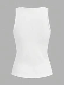 Comfortcana 3pcs Casual Basic Minimalist Ribbed Camisole Set, Round Neck Off-Shoulder All-Match Vest, Versatile Style Suitable For Spring Summer, Gym White - Multicolor - View 4