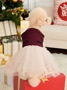 PETSIN Christmas Red Woolen Splicing Mesh Pet Dress