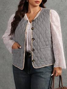 Elaquor Plus Size Casual Plaid Sleeveless Jacket, Autumn/Winter Quilted Vests Sleeveless Vests Fall/Winter - Black - View 6