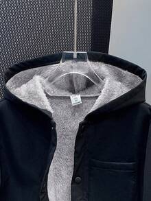 SHEIN 男童休闲韩版可爱胸贴袋保暖编织外套秋冬款 - 黑色 - 查看 3